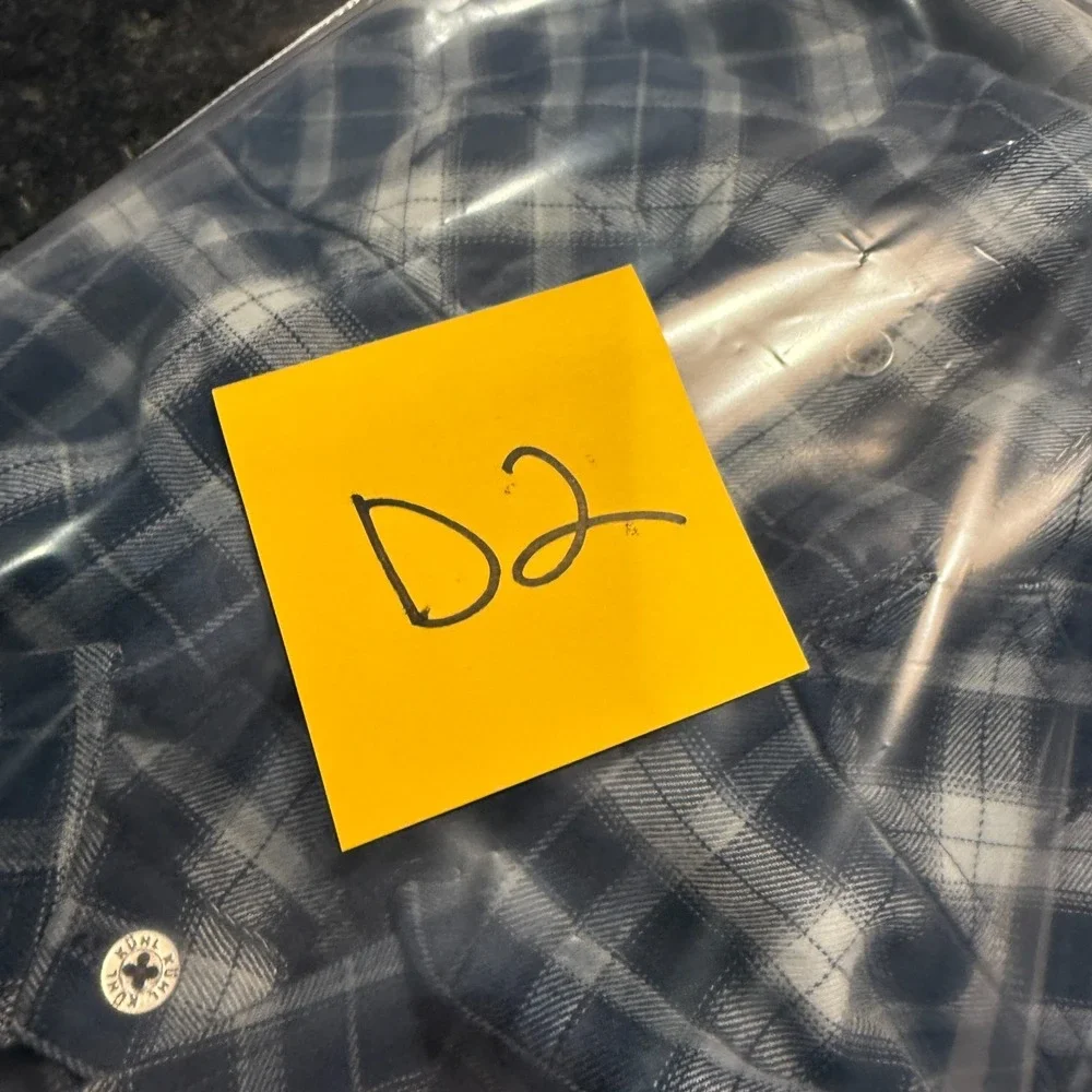 Kuhl Mens Dillingr Flannel Button-Up Shirt Navy‎ Blue Plaid Long Sleeve Medium